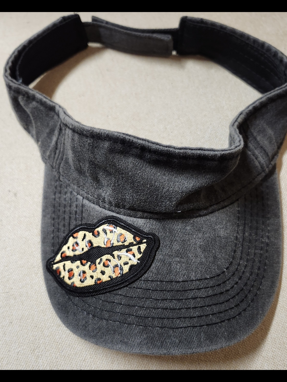 Handcrafted Black Women's Visor with Leopard Print Lip Patch